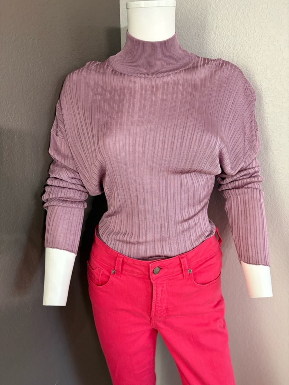 Zara Mauve Ribbed Mock Neck Top